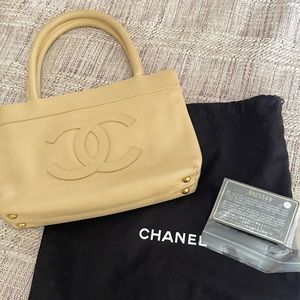 Chanel beige mini shopper tote in caviar leather